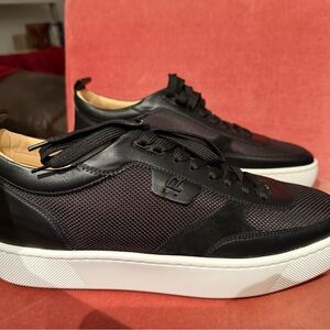 Christian Louboutin Black Mesh and Leather Sneakers